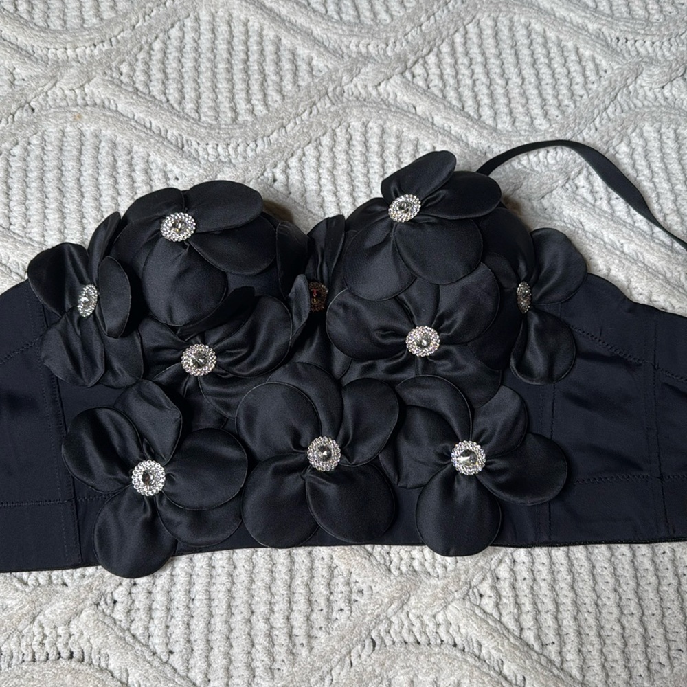Black floral corset top size small